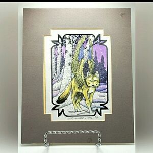 Vintage 90s Fantasy Art Limited Edition Laser Print Snowy Wolf Winter AP5